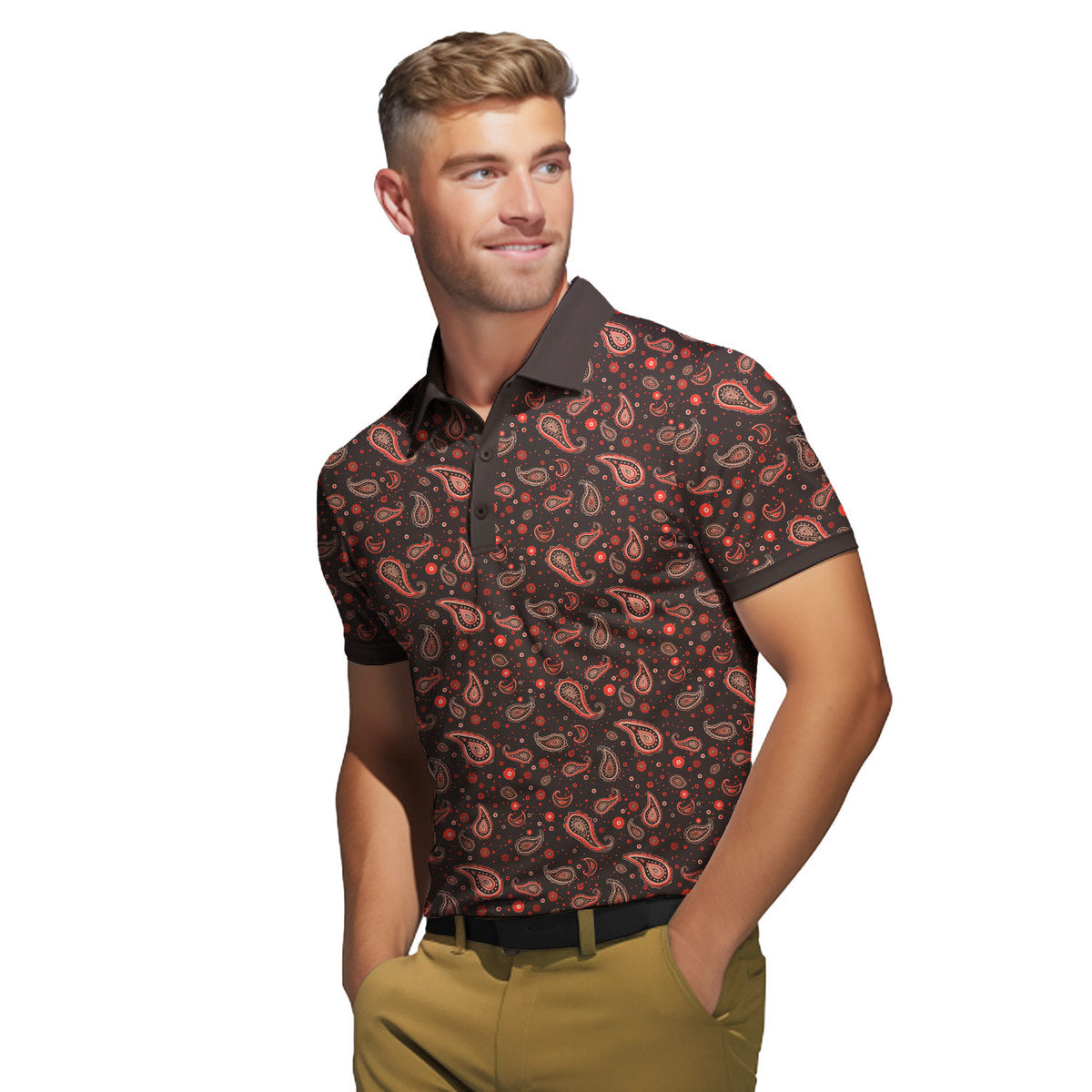 Brown Paisley Polo Shirt For Men 