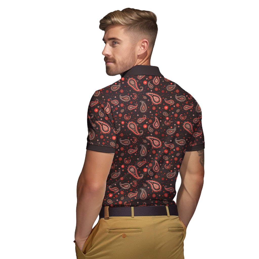 Brown Paisley Polo Shirt For Men 