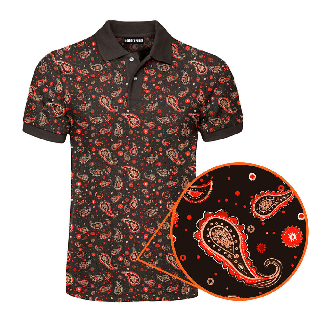 Brown Paisley Polo Shirt For Men 