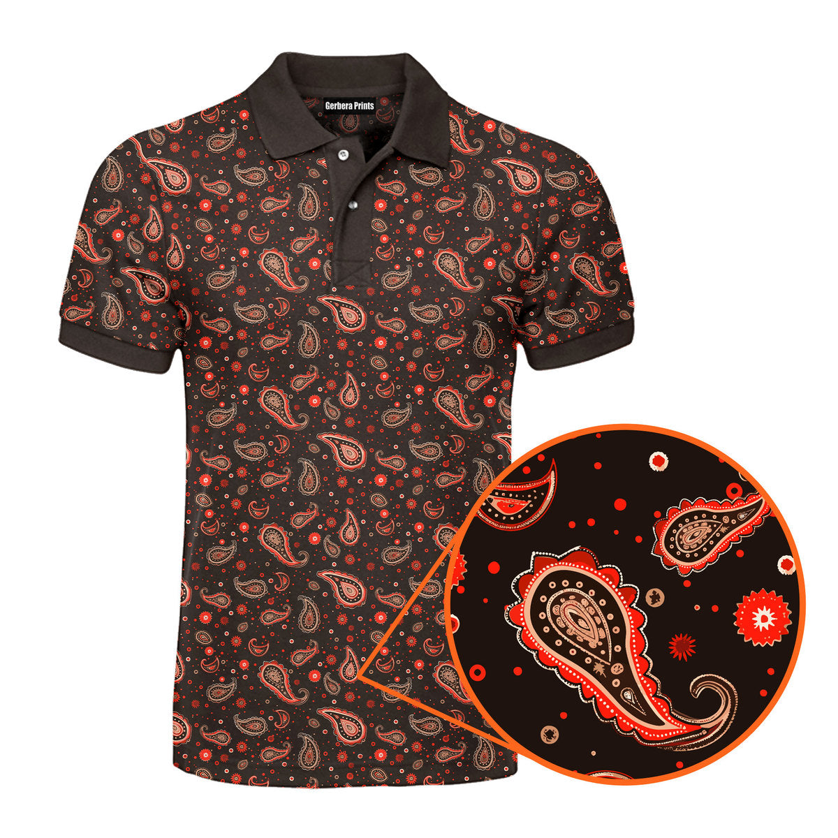 Brown Paisley Polo Shirt For Men 