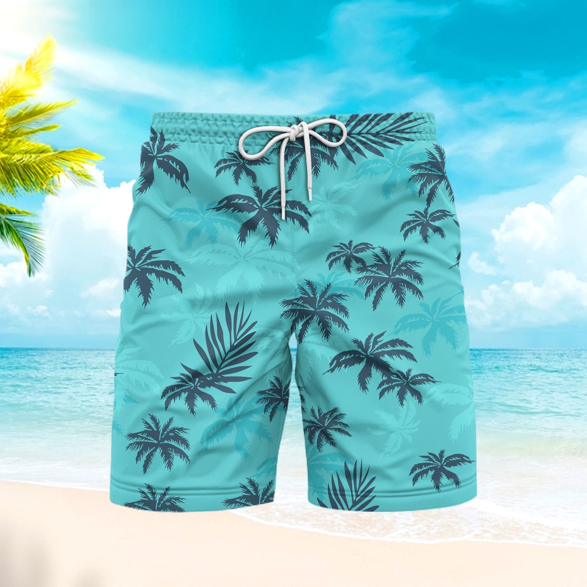 Palm Trees Tropical Beach Blue Aloha Beach Shorts For Men Beach Shorts For Men