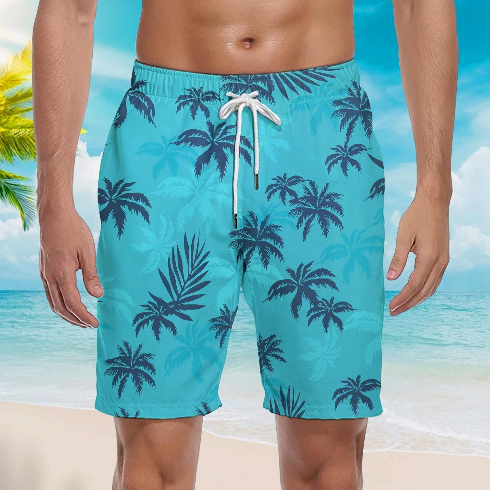 Palm Trees Tropical Beach Blue Aloha Beach Shorts For Men Beach Shorts For Men
