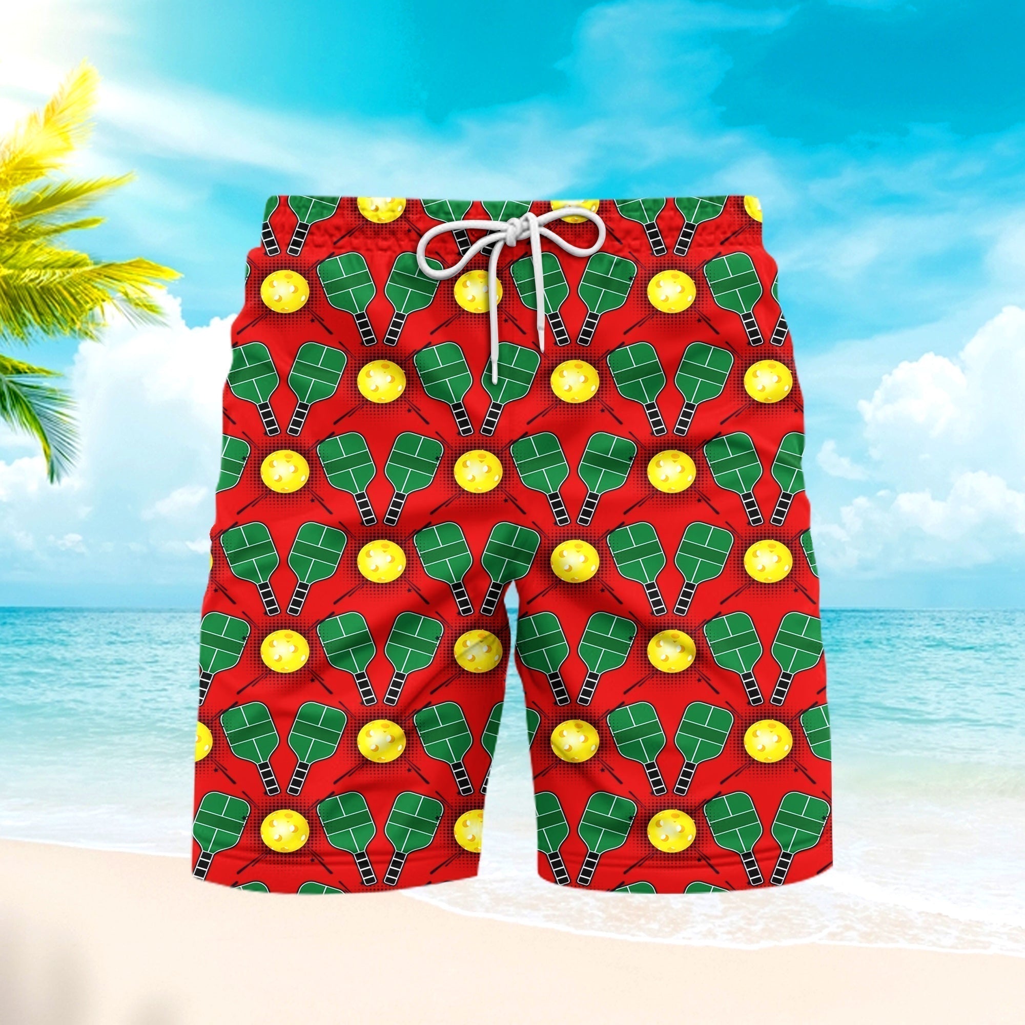 Pickleball Red Beach Shorts For Men