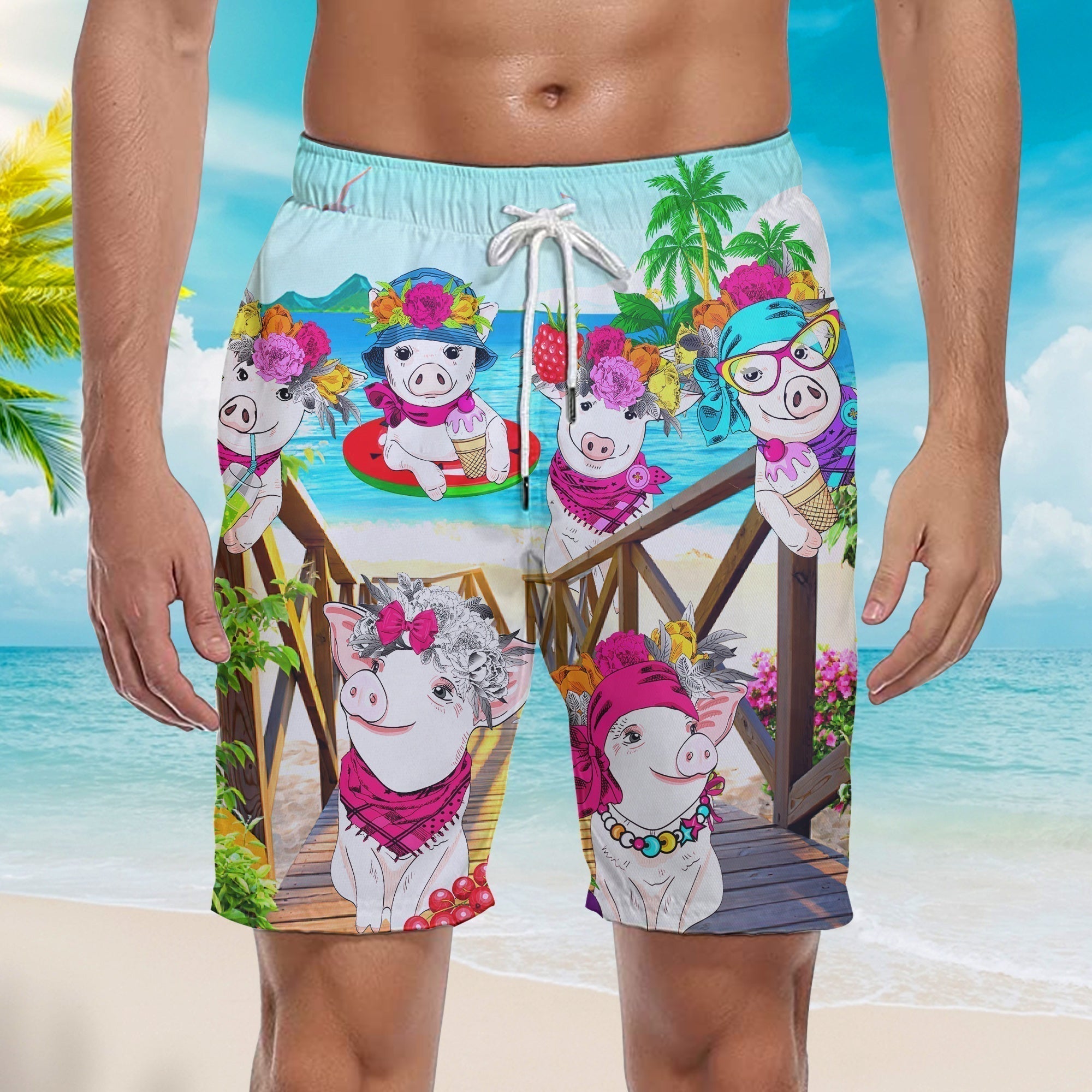 Pig Colorful On Beach Beach Shorts For Men