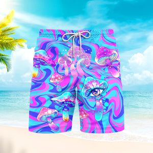 Psychedelic Art Magic Mushroom Trippy Hippie Beach Shorts For Men