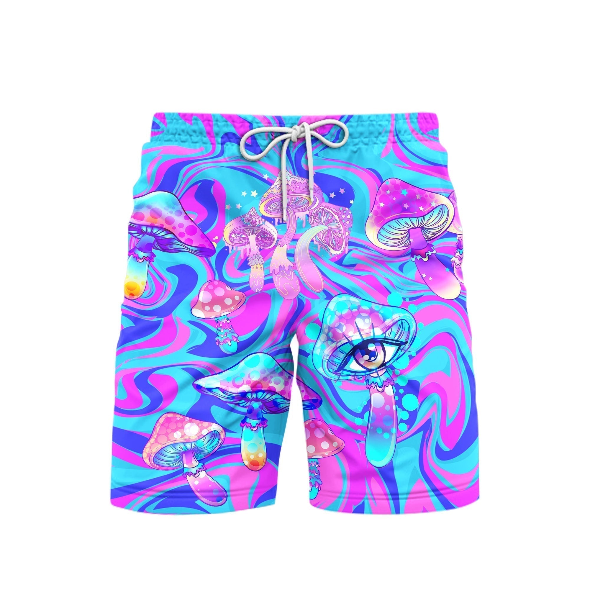 Psychedelic Art Magic Mushroom Trippy Hippie Beach Shorts For Men