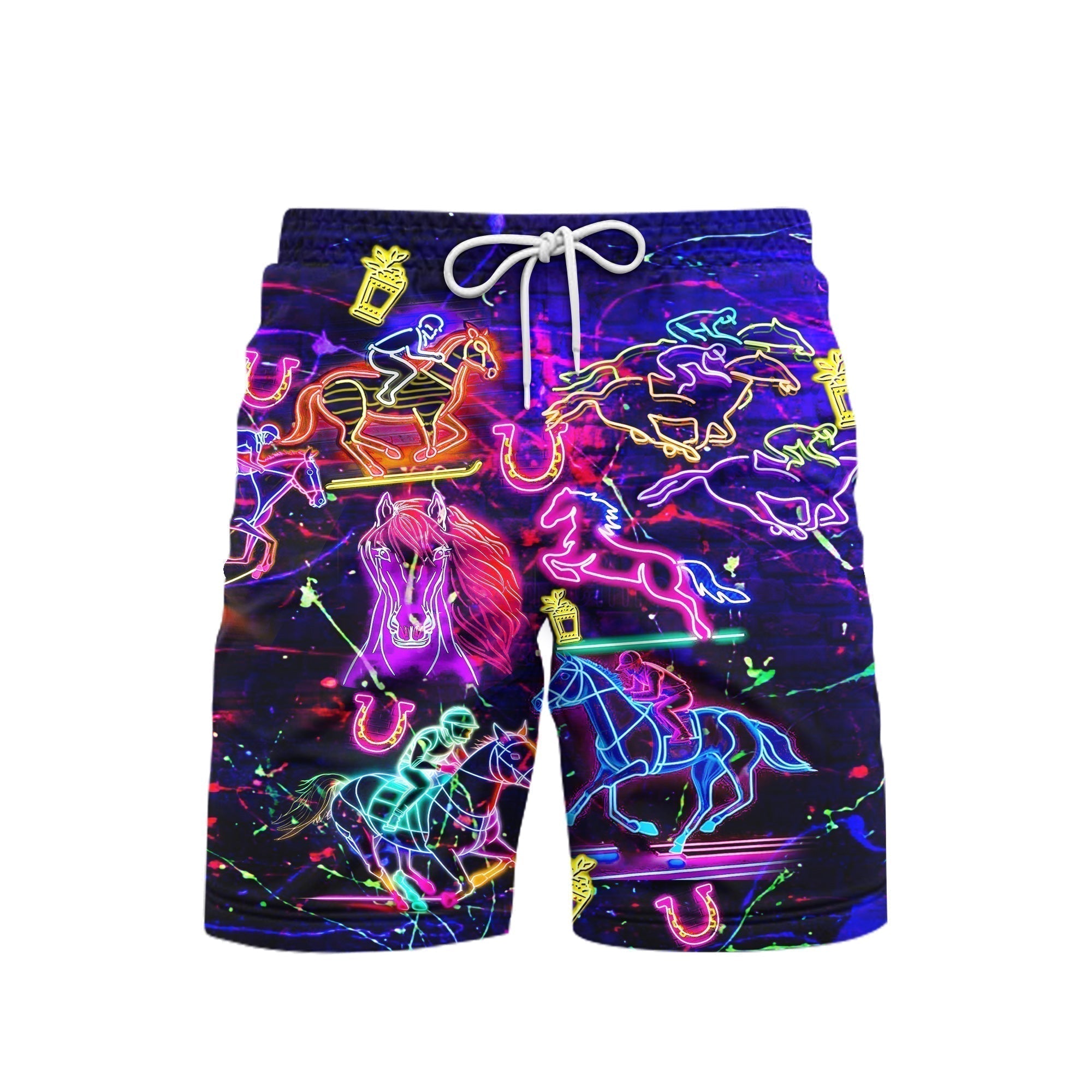 Racing Horse Neon Beach Shorts For Men