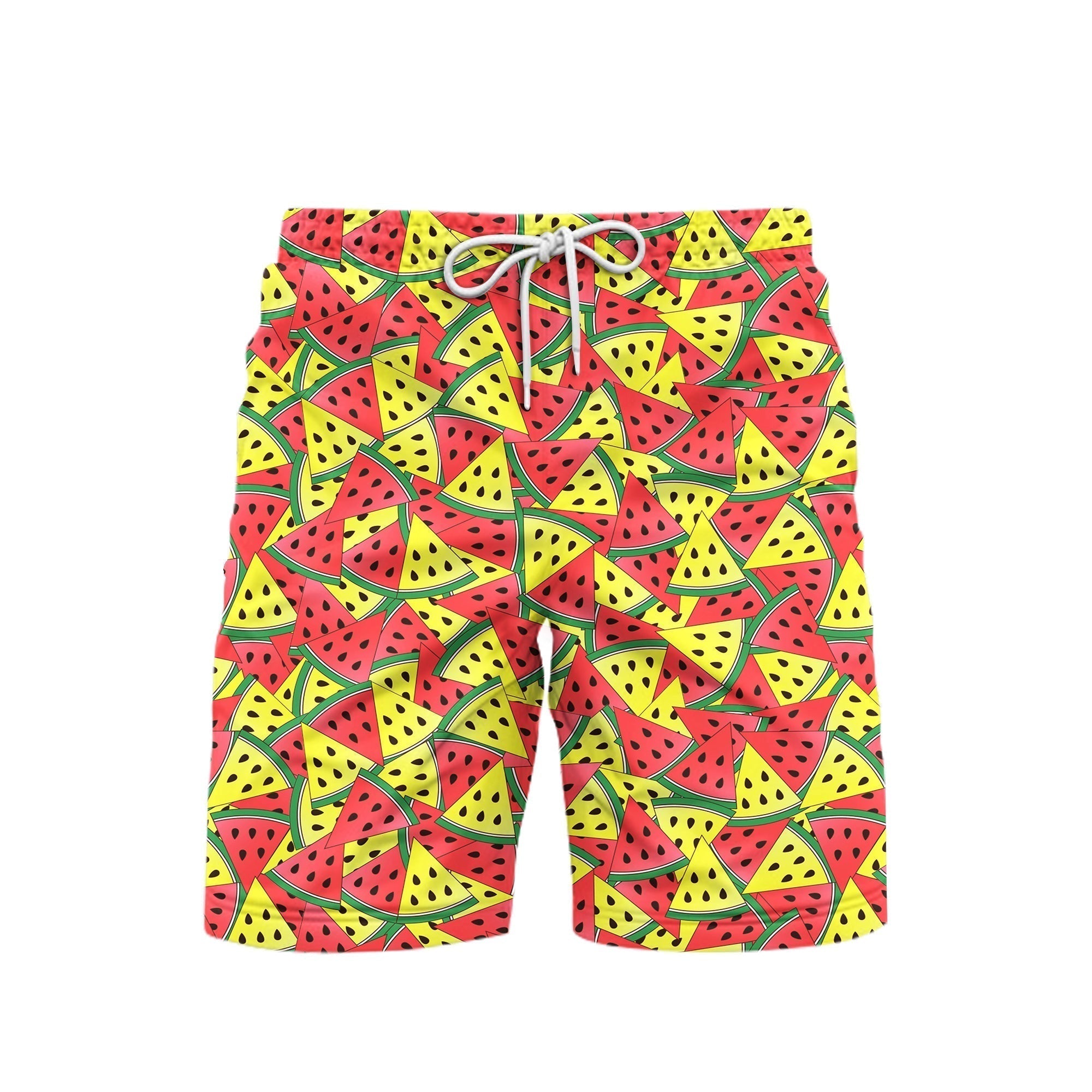 Red And Yellow Watermelon Slices Pattern Beach Shorts For Men