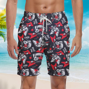 Cat Dog Play Rock On Electric Guitar Beach Shorts For Men