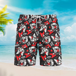 Cat Dog Play Rock On Electric Guitar Beach Shorts For Men