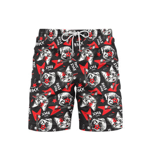 Cat Dog Play Rock On Electric Guitar Beach Shorts For Men