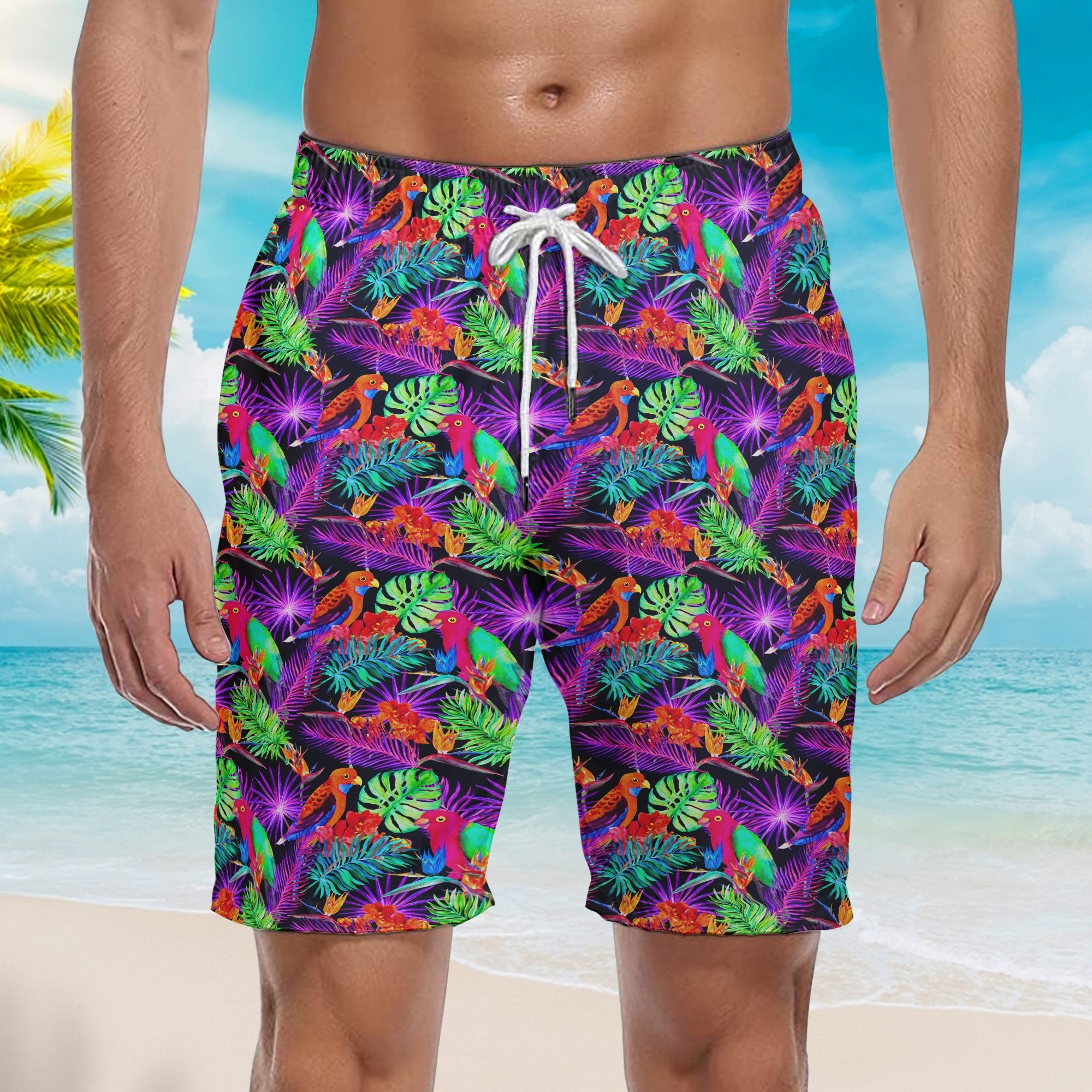 Colorful Parrot Tropical Beach Shorts For Men