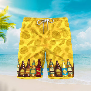 Oktoberfest Set Beer Tropical Leaves Pattern Yellow Beach Shorts For Men