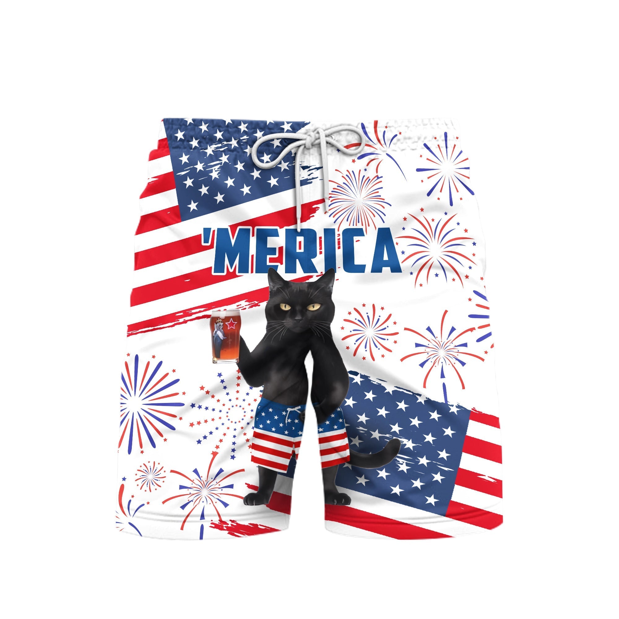 Independence Day 4th Of July Black Cat Beach Shorts For Men