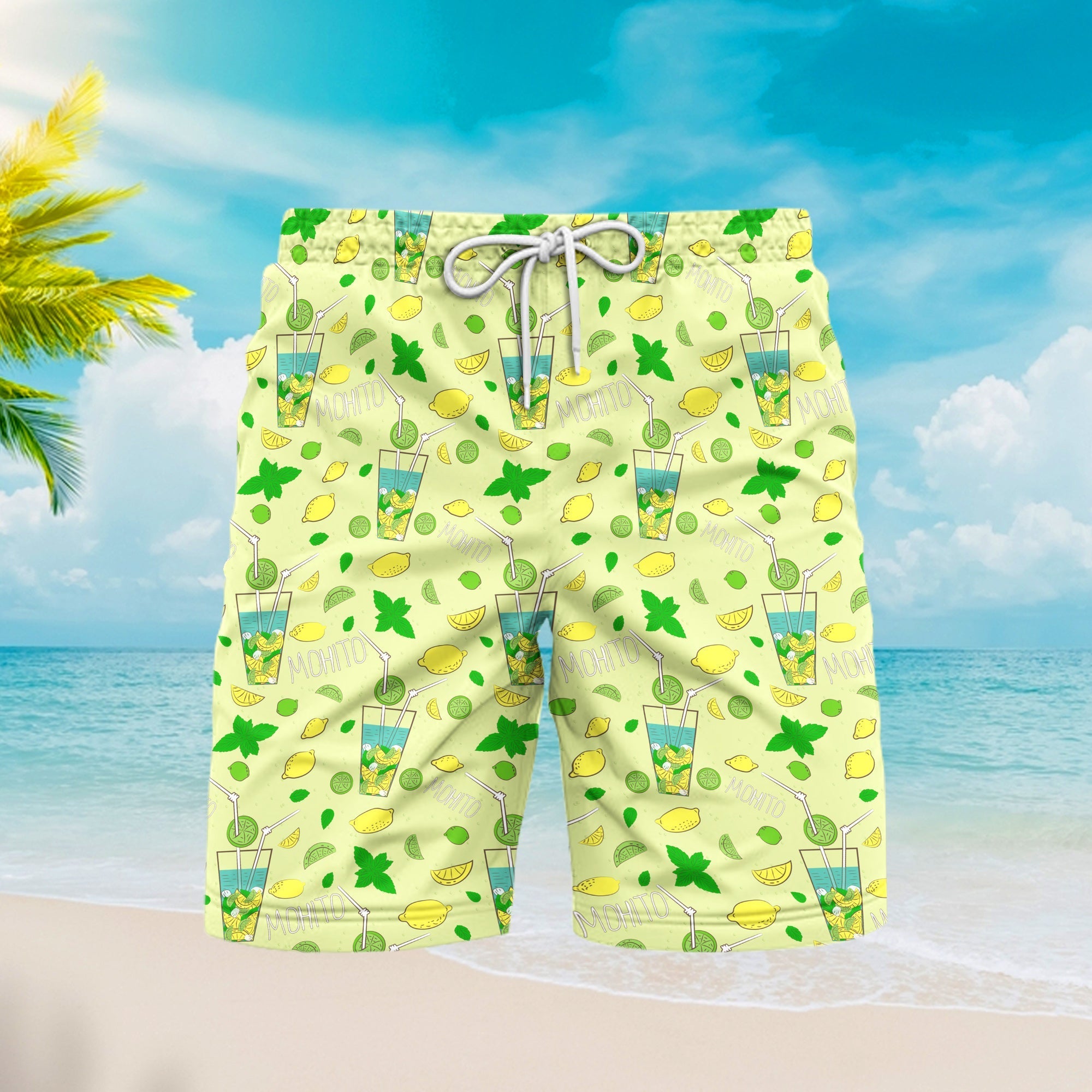 Mojito Cocktail Lemon Green Beach Shorts For Men
