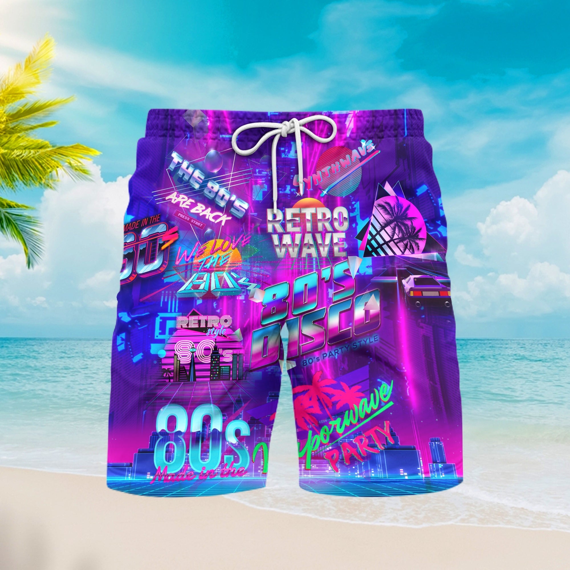 I love 80s Music Party Beach Shorts For Men