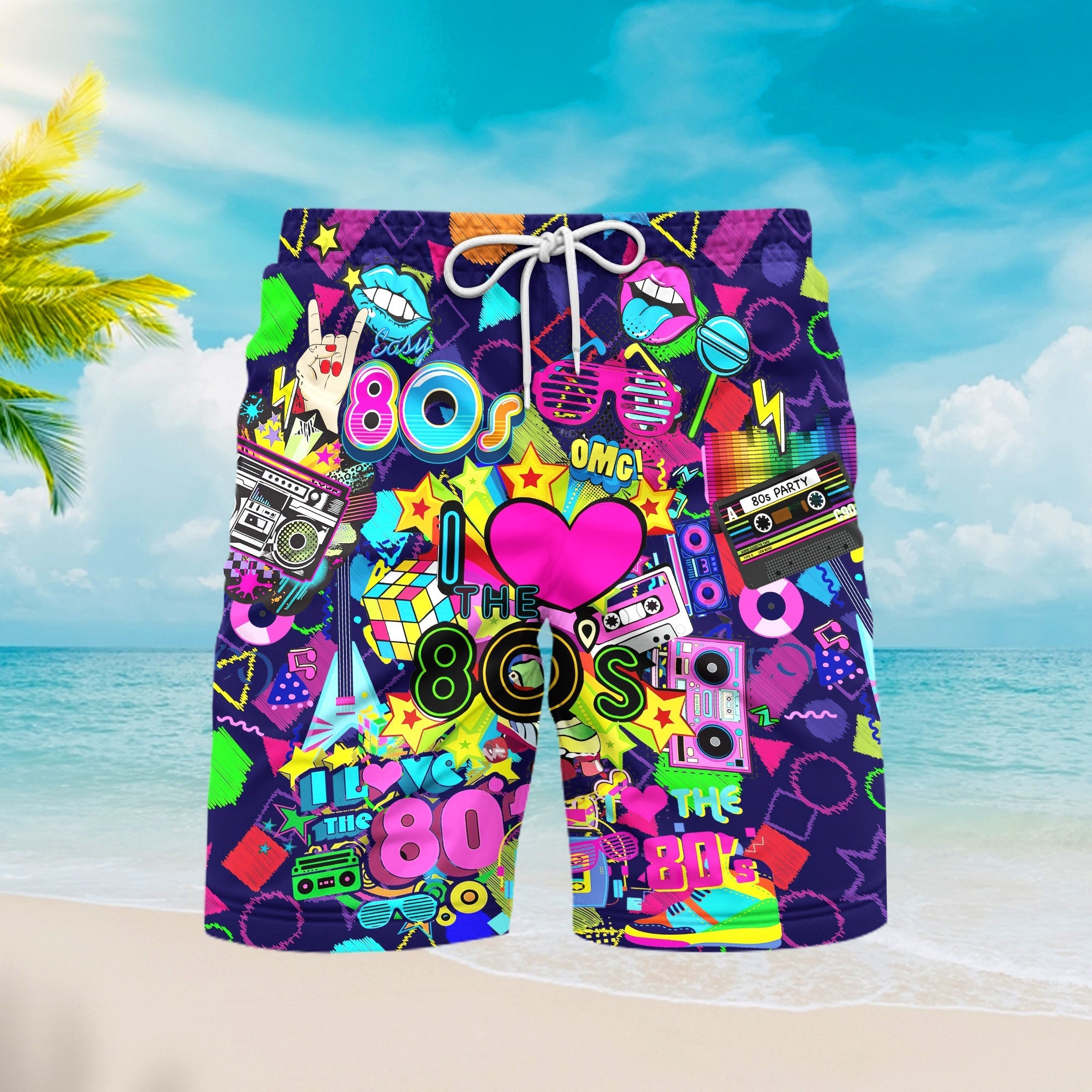 I Love The 80s Music Party Beach Shorts For Men