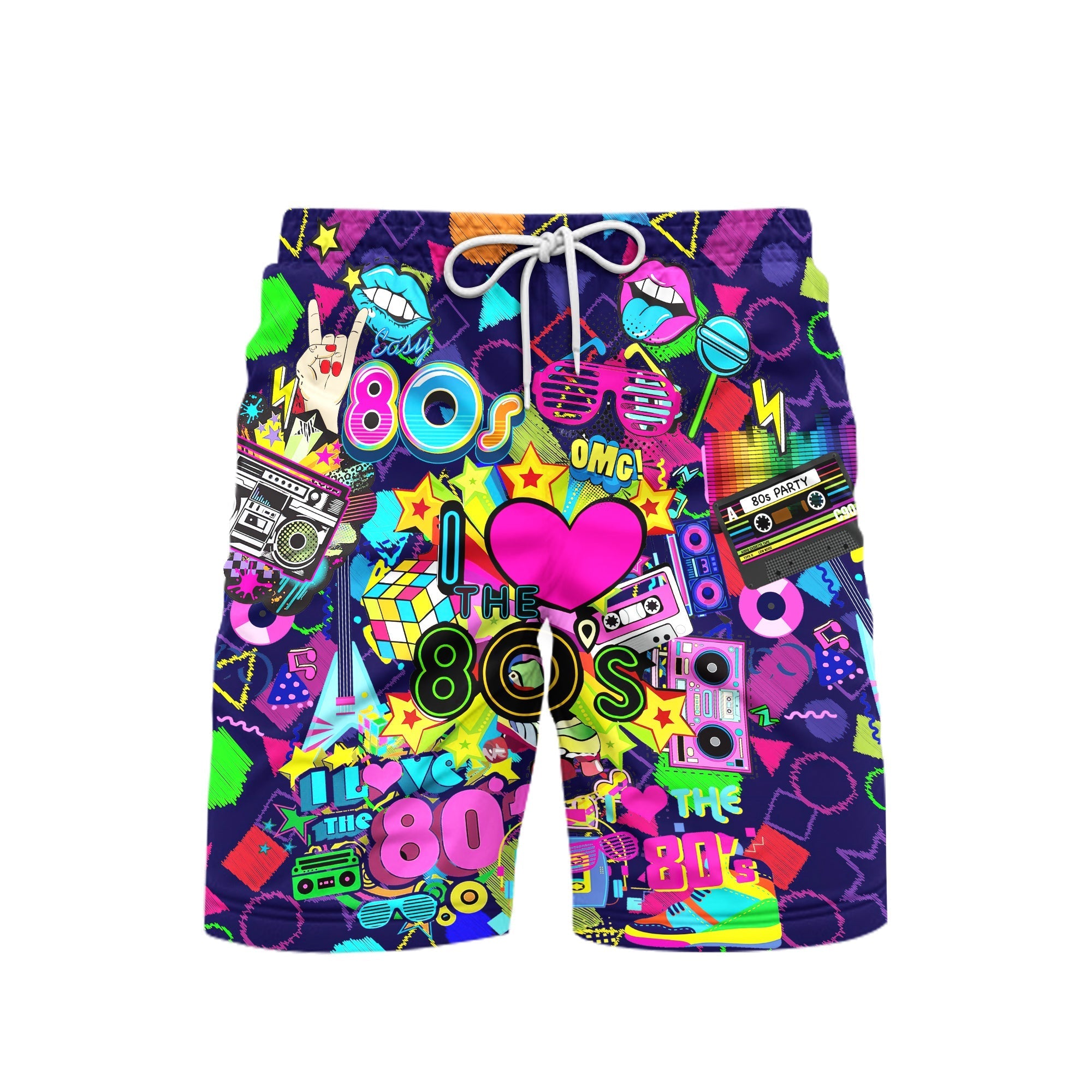 I Love The 80s Music Party Beach Shorts For Men