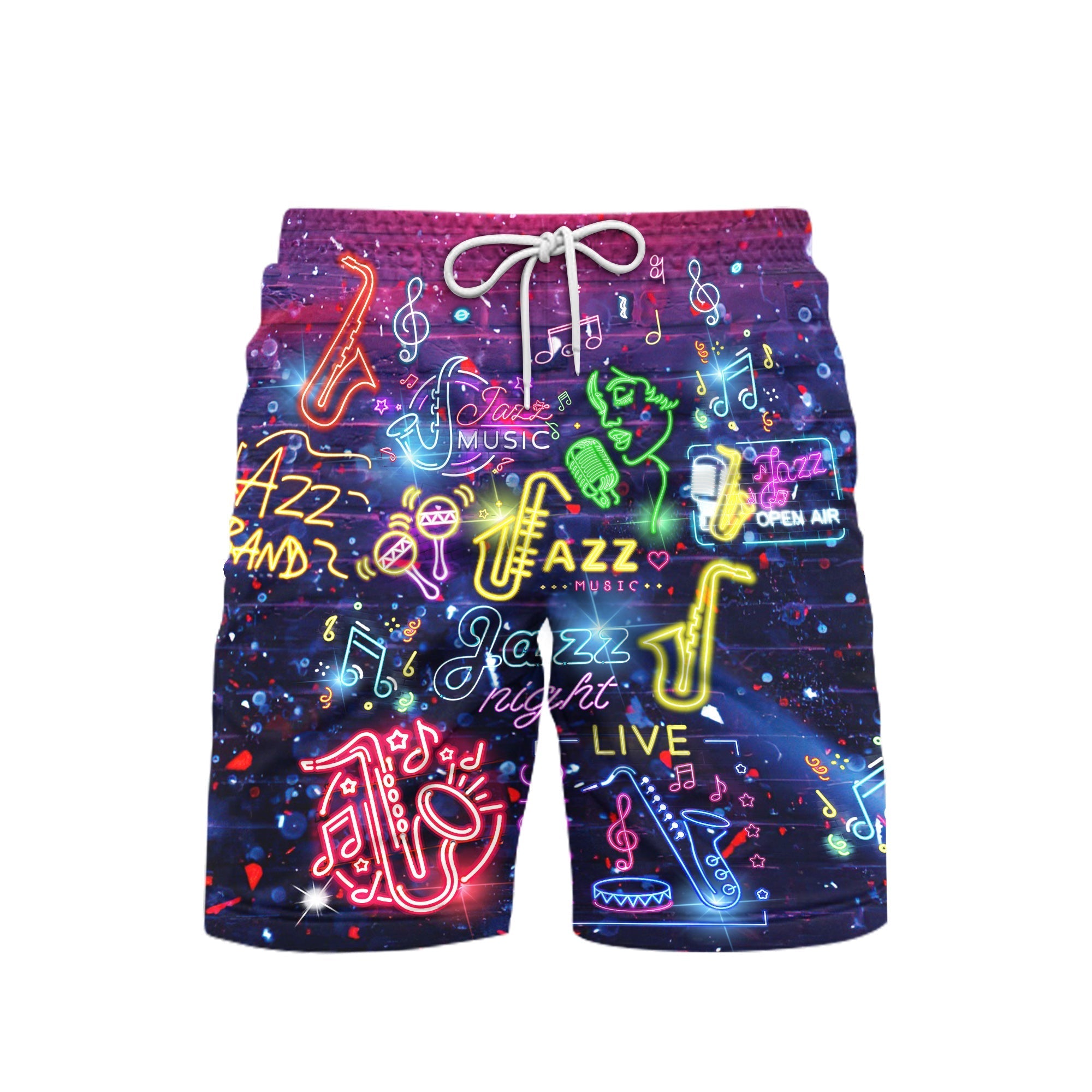 Neon Trombone Love Jazz Music Beach Shorts For Men