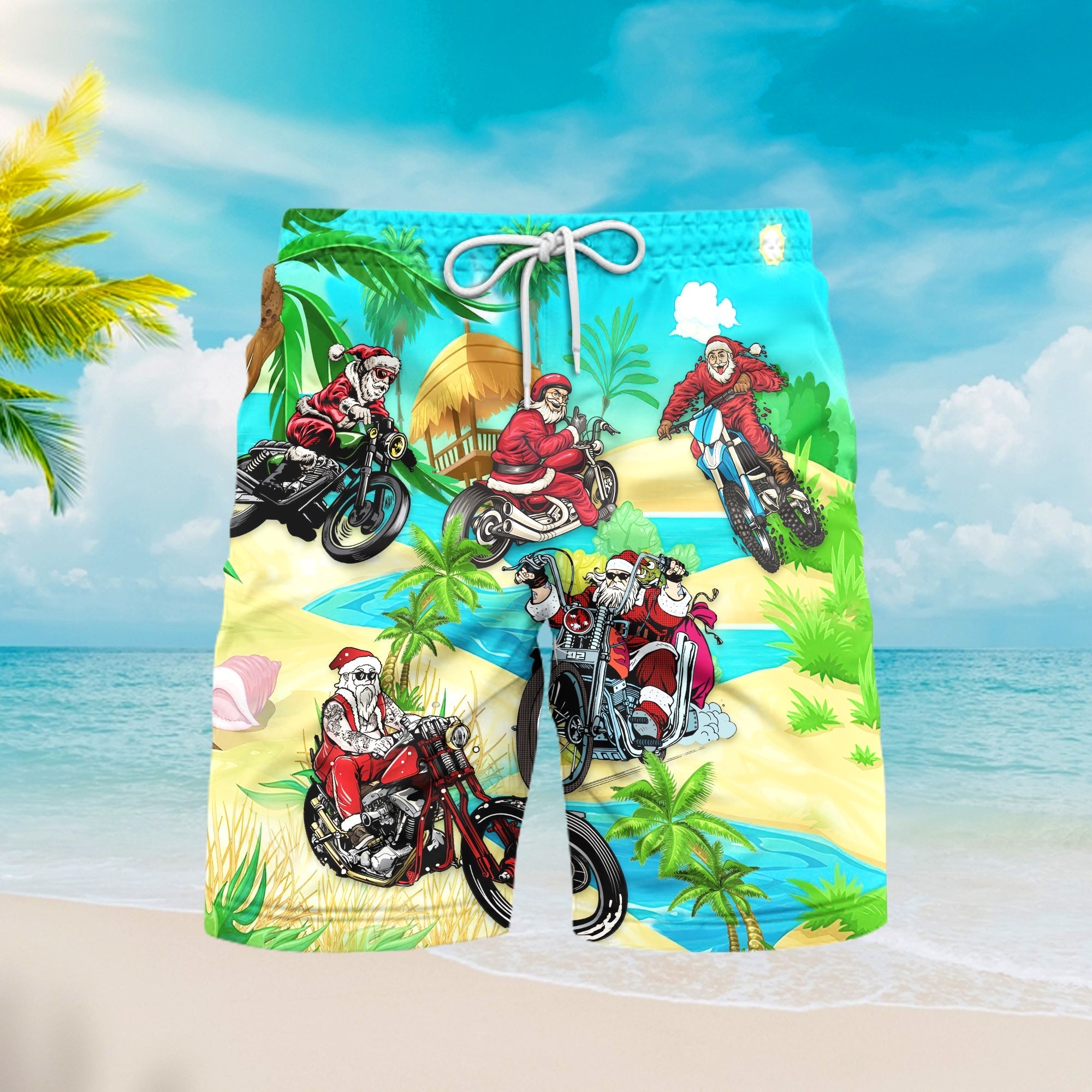 Santa Bike Motocross Christmas In July Beach Shorts For Men
