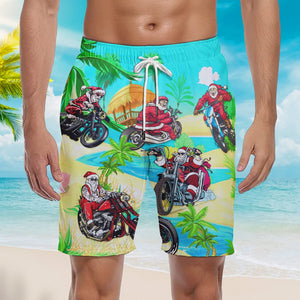 Santa Bike Motocross Christmas In July Beach Shorts For Men
