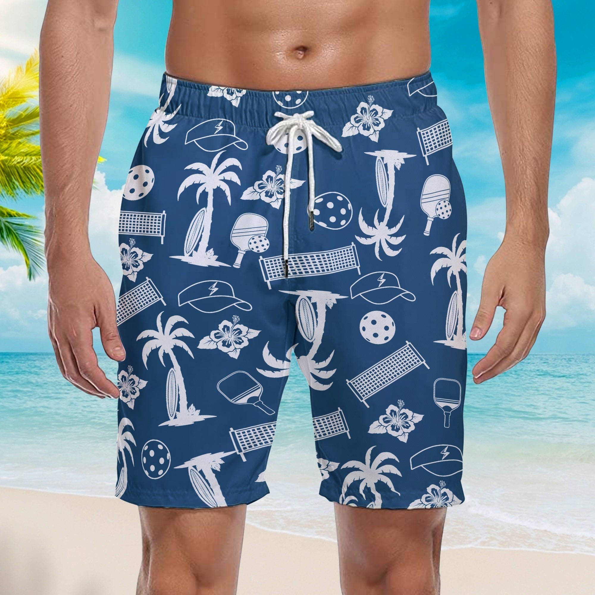 Blue Tropical Palm Tree Beach Shorts For Men