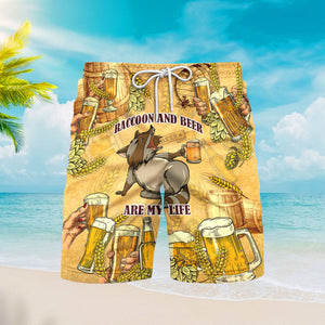 Oktoberfest Raccoon And Beer Are My Life Beach Shorts For Men