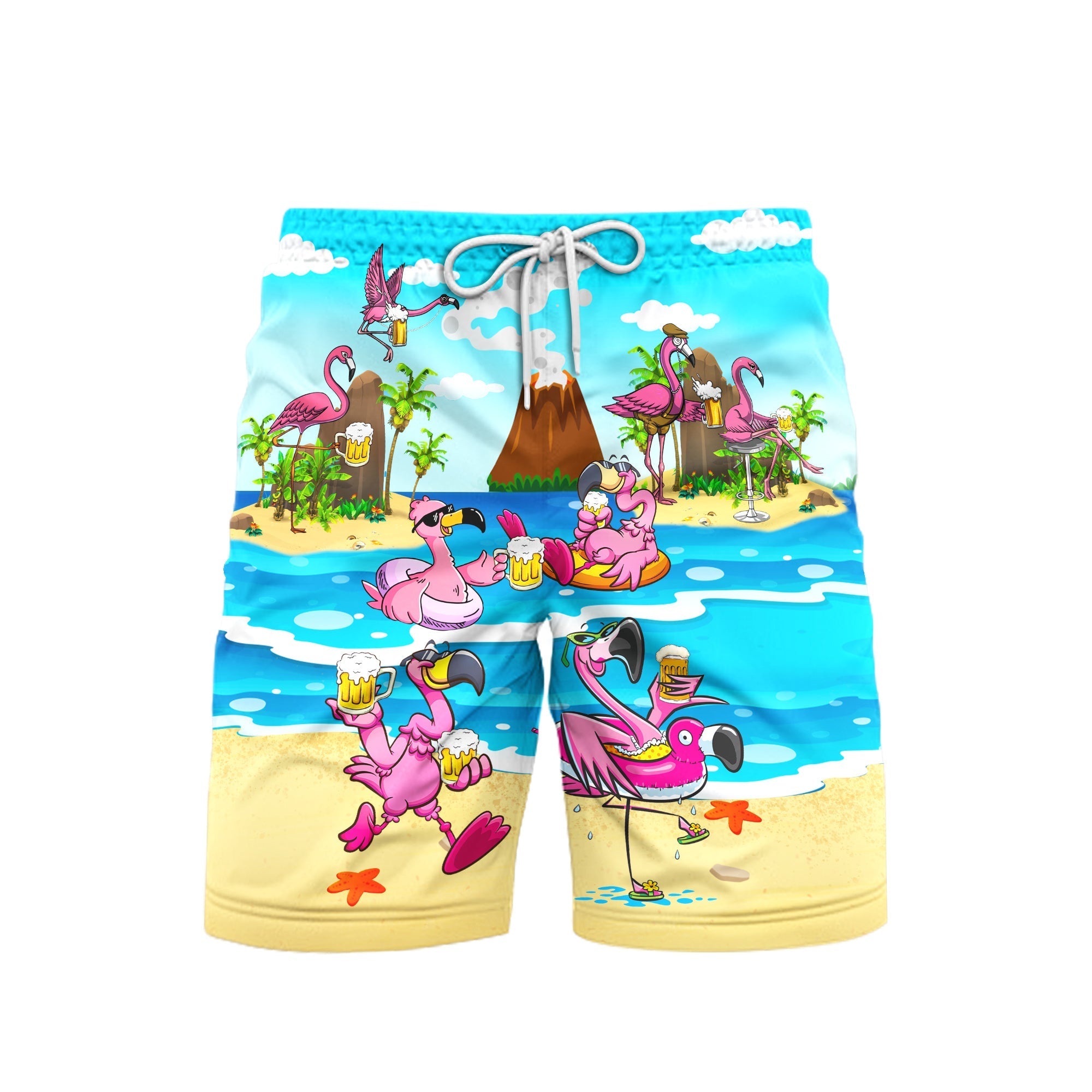 Flamingo Drinking Beer In Summer Beach Shorts For Men