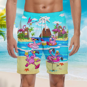 Flamingo Drinking Beer In Summer Beach Shorts For Men