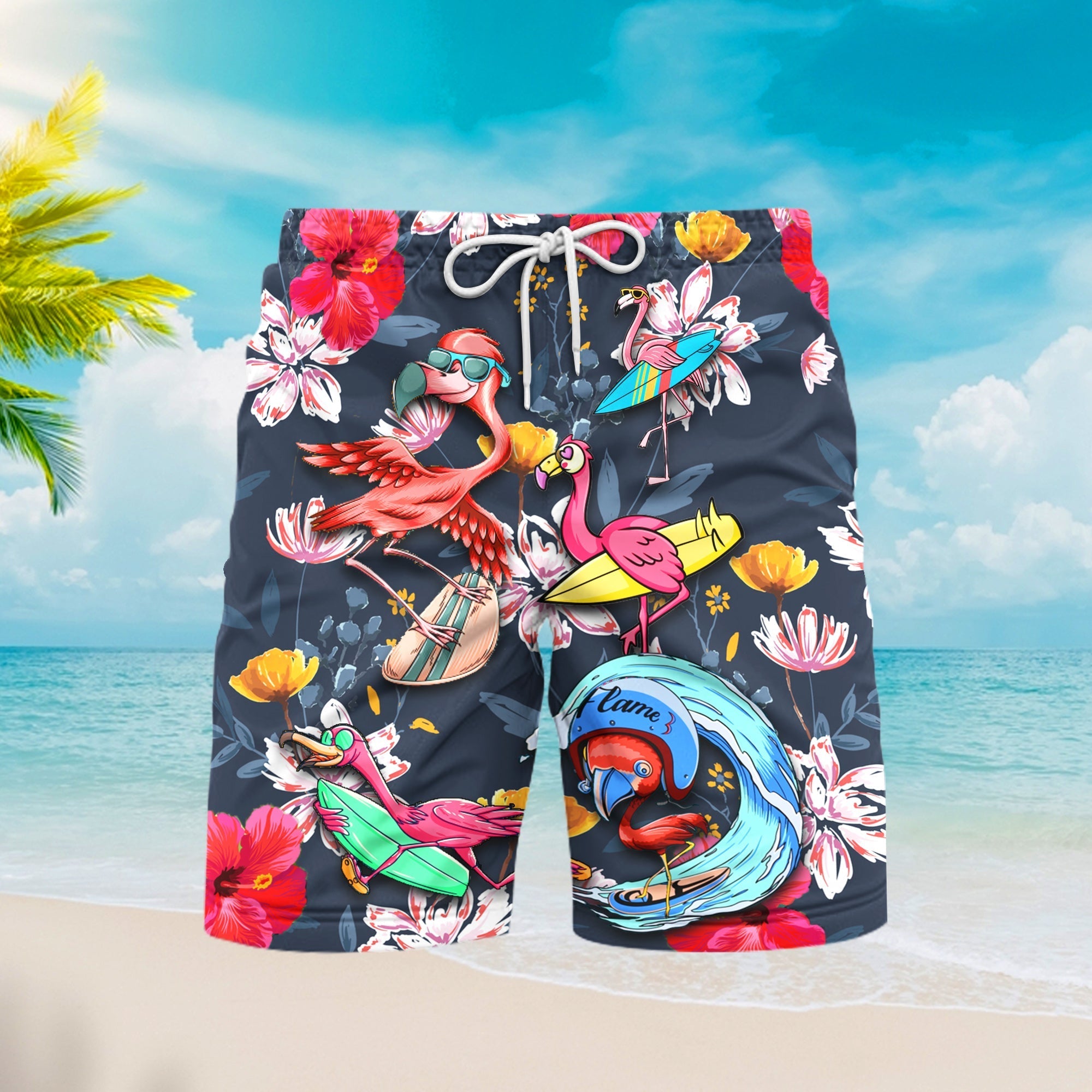 Surfing Flamingo You Can't Stop The Waves But You Can Learn To Surf Beach Shorts For Men