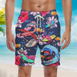 Surfing Flamingo You Can't Stop The Waves But You Can Learn To Surf Beach Shorts For Men