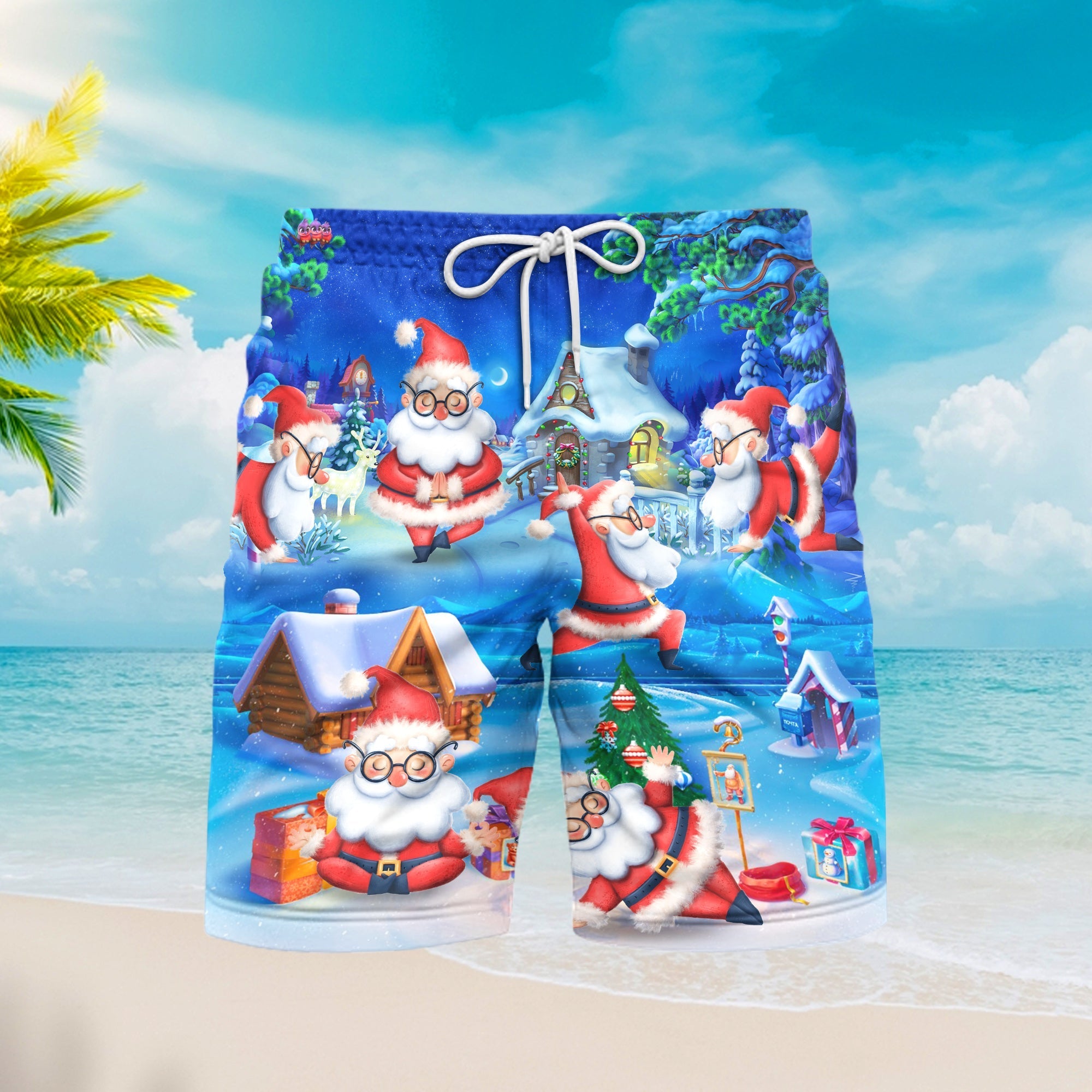 Santa Yoga Merry Christmas Beach Shorts For Men