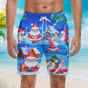 Santa Yoga Merry Christmas Beach Shorts For Men