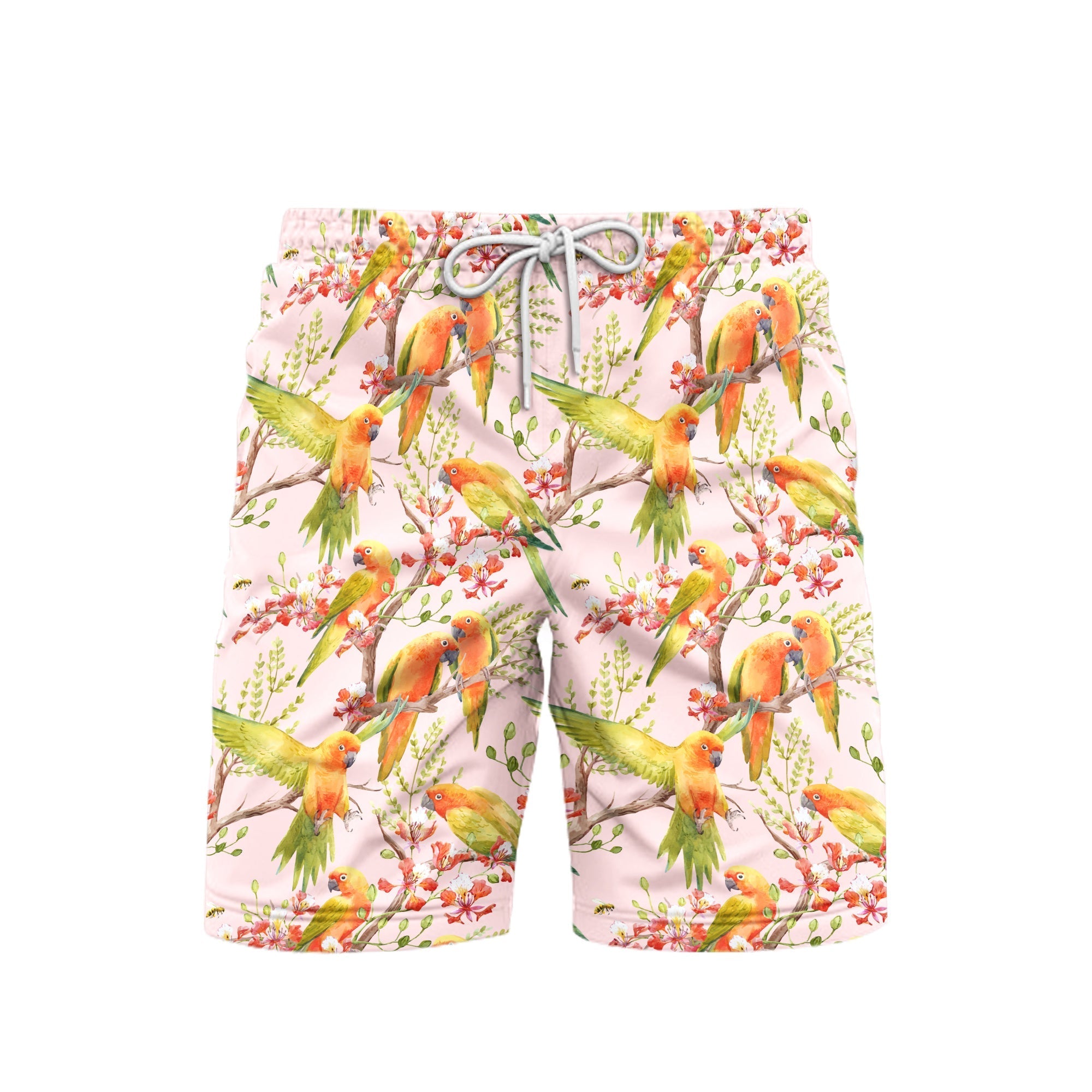 Parrots Flower Beach Shorts For Men