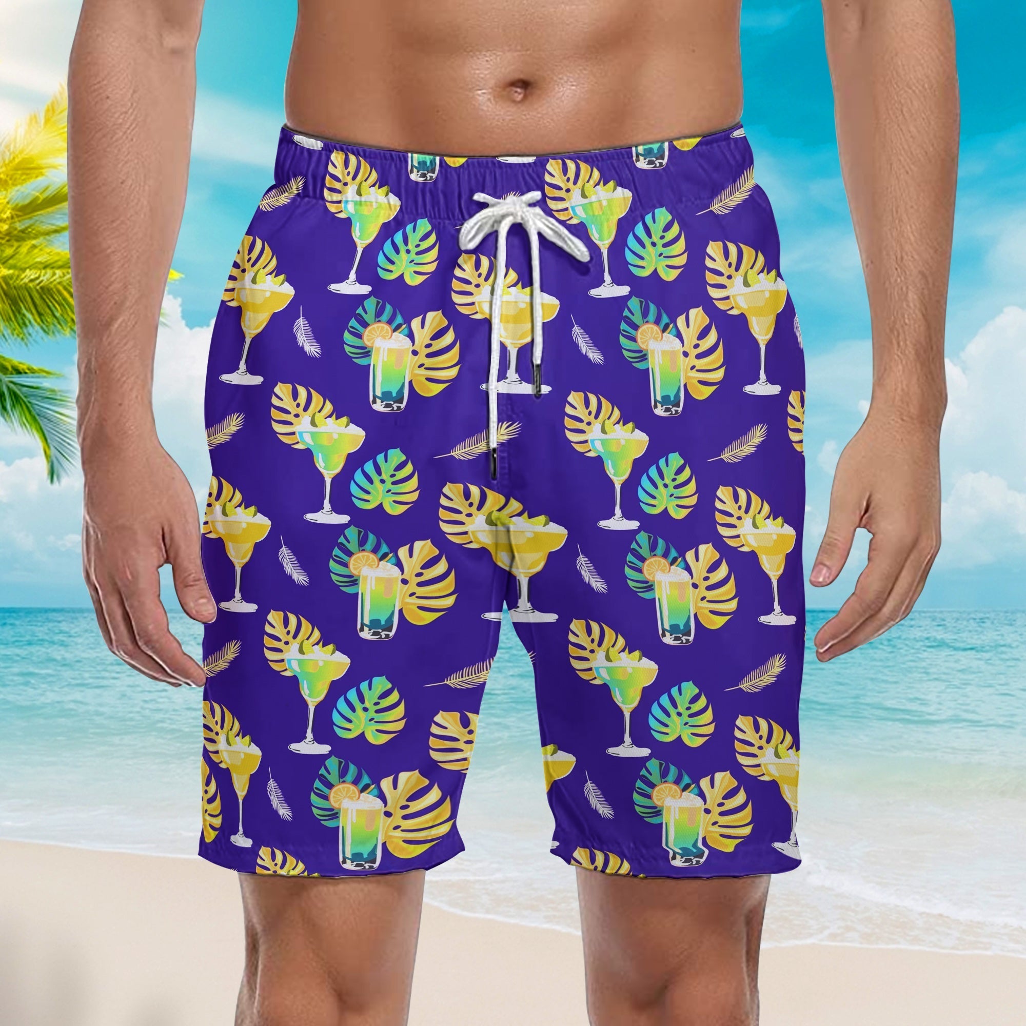 Margarita Tequila Leaf Purple Beach Shorts For Men