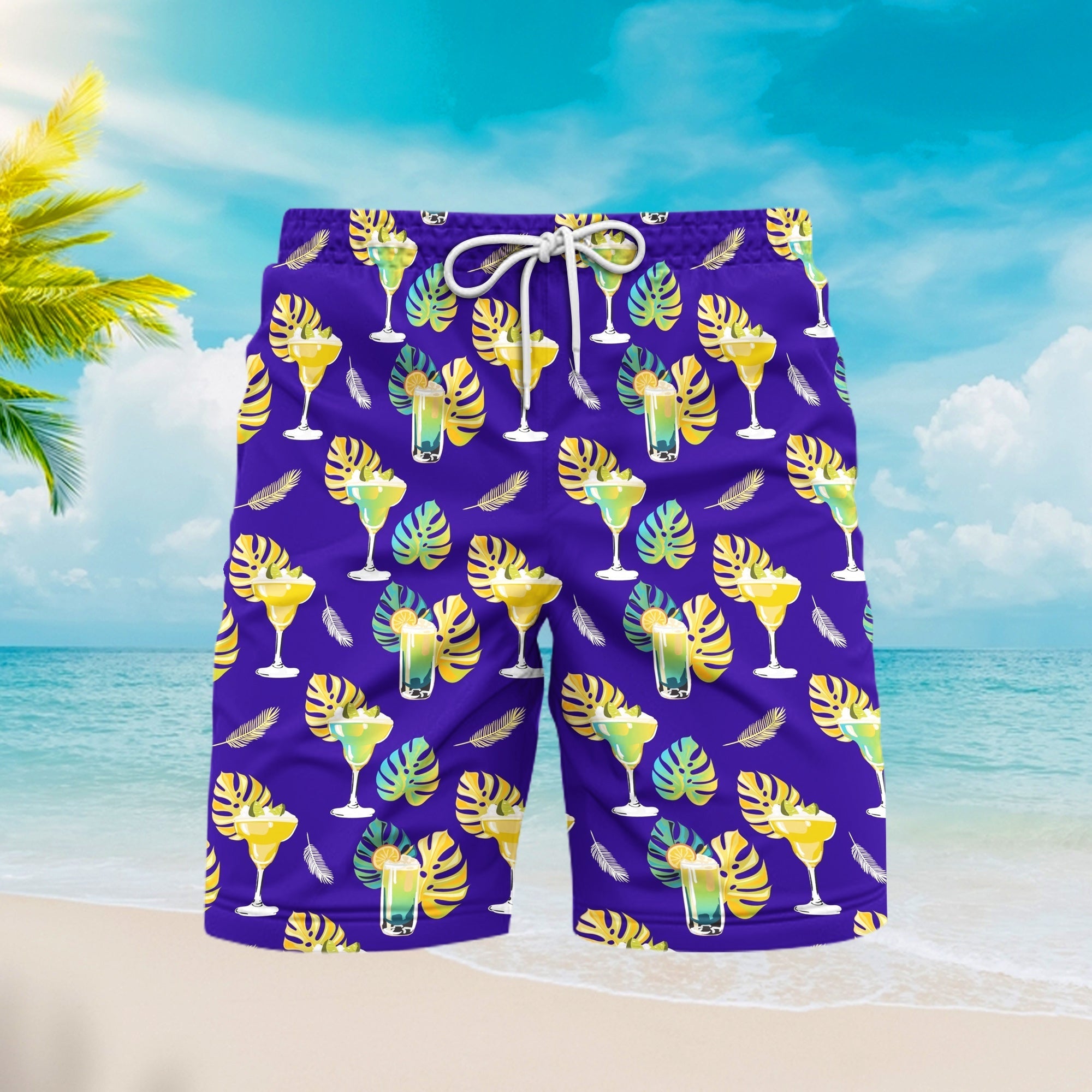 Margarita Tequila Leaf Purple Beach Shorts For Men