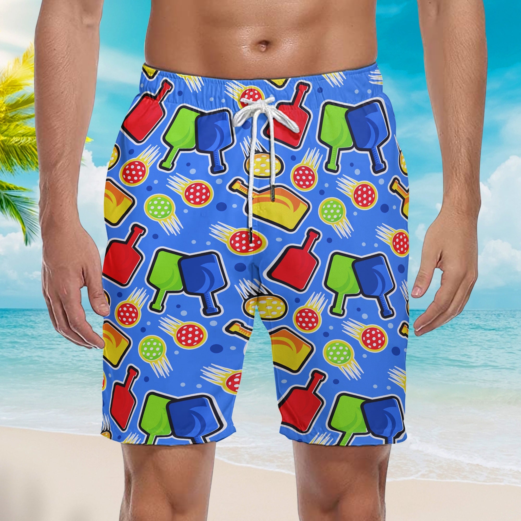 Colorful Pickleball Paddles Beach Shorts For Men
