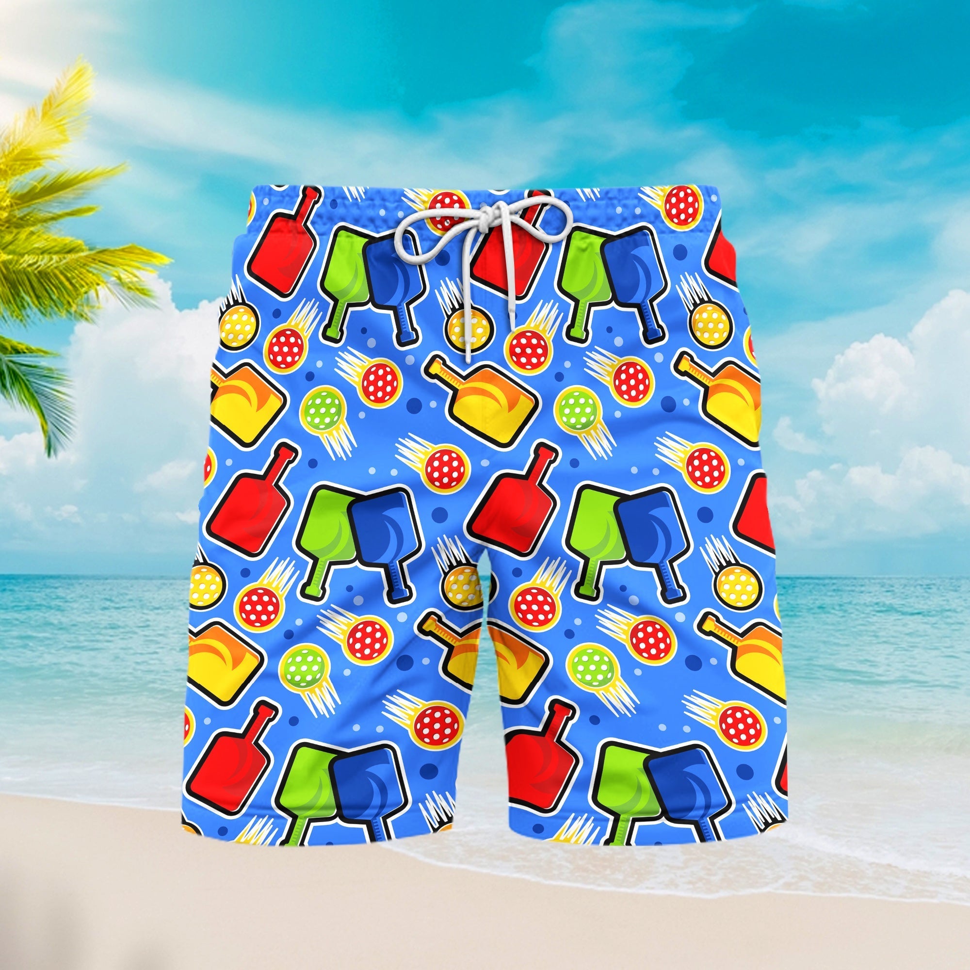 Colorful Pickleball Paddles Beach Shorts For Men