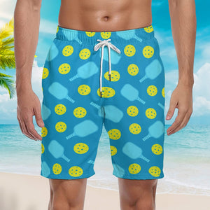 Green Pickleball Balls Paddles Beach Shorts For Men