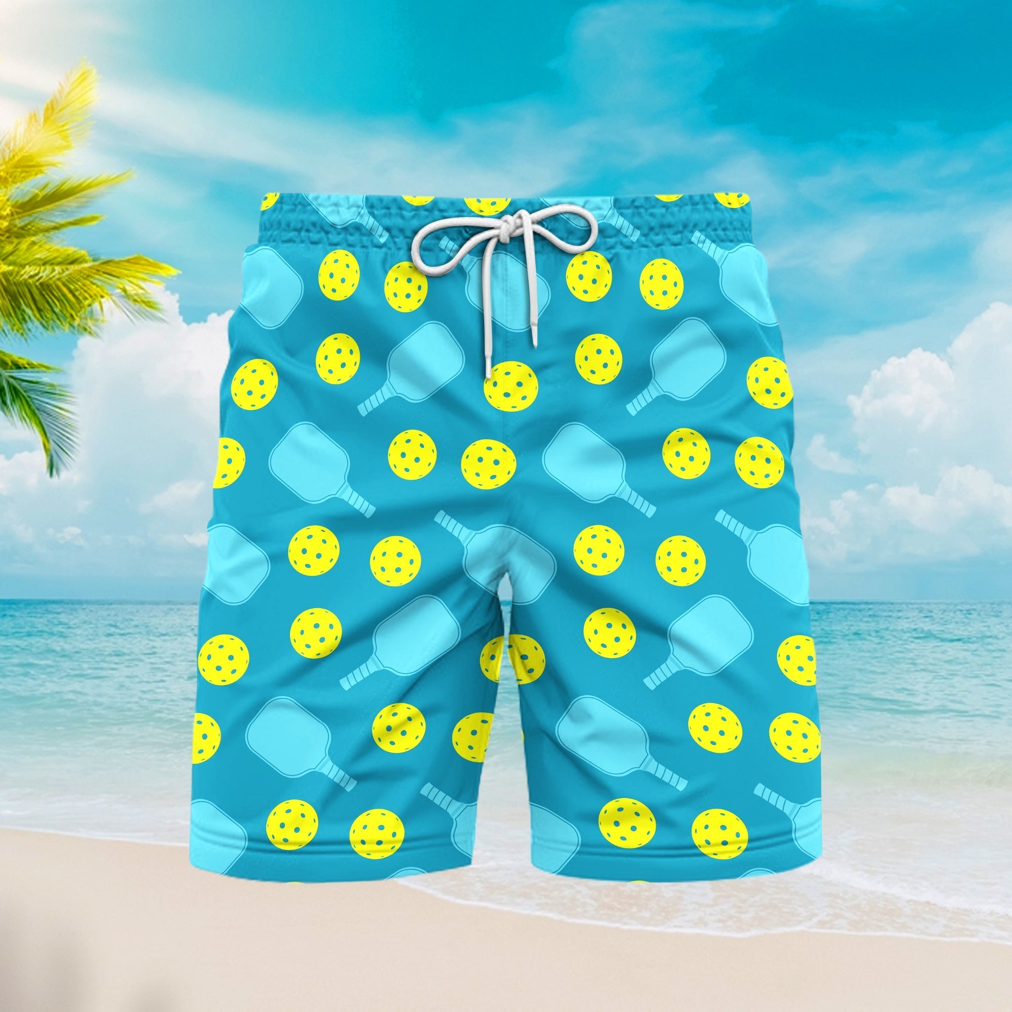 Green Pickleball Balls Paddles Beach Shorts For Men