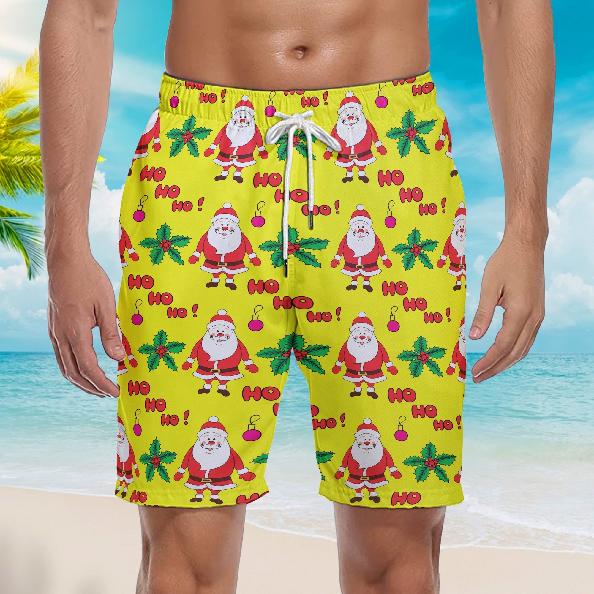 Yellow Christmas Let It Snow Beach Shorts For Men