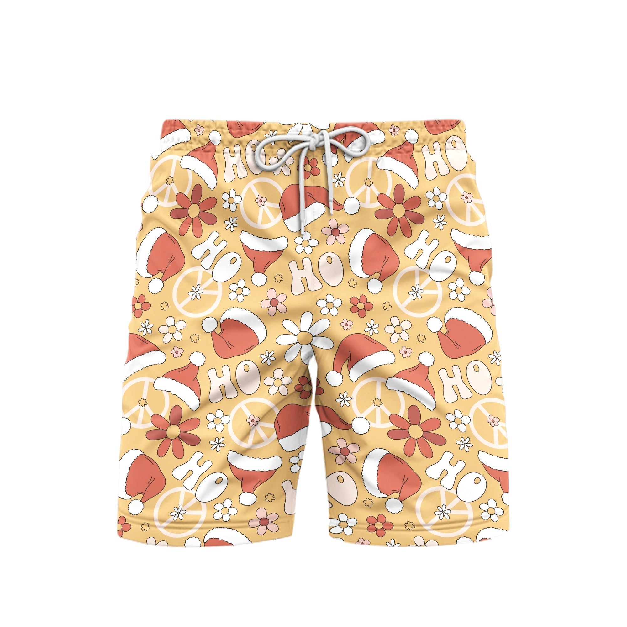 Flower Christmas Santa Hat Beach Shorts For Men