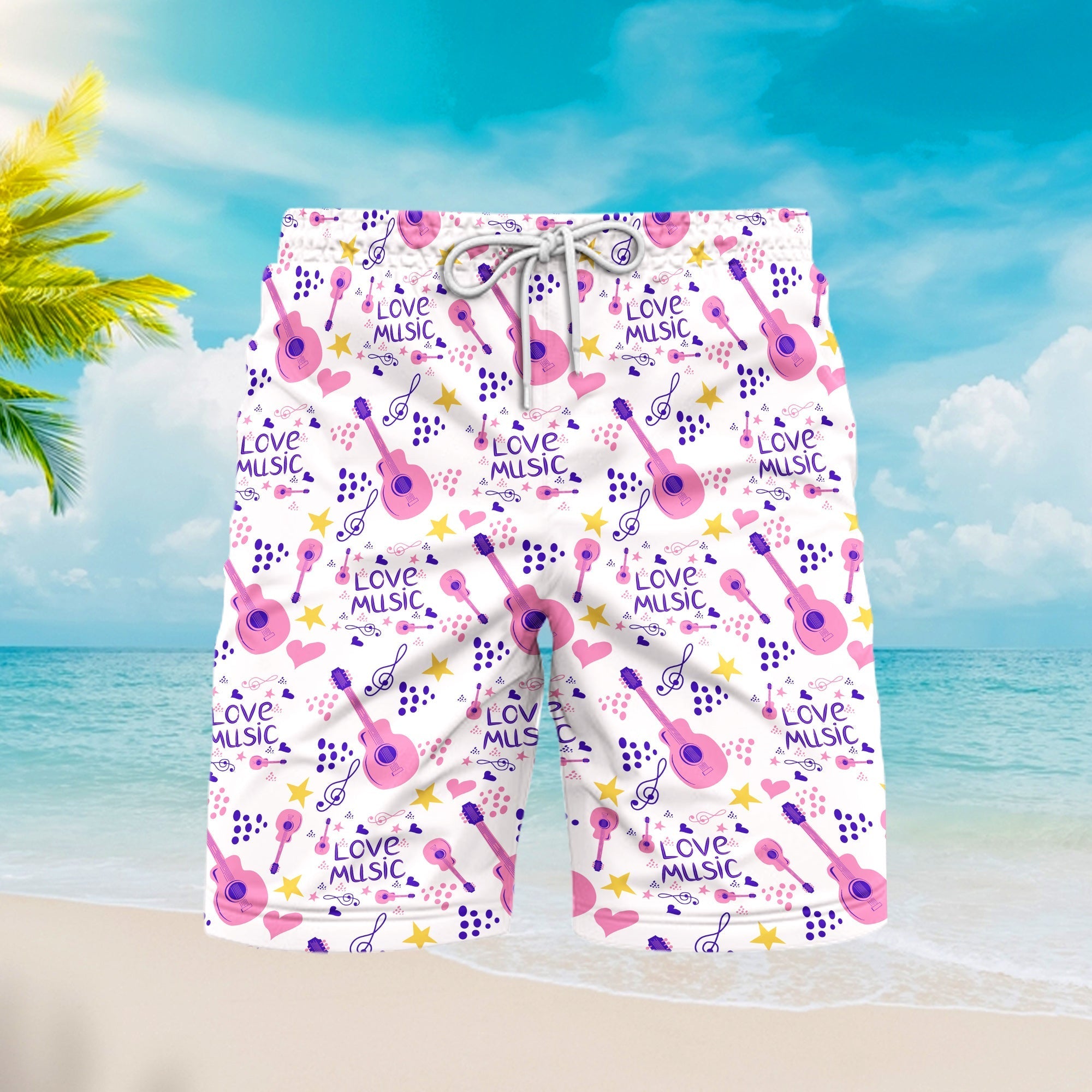 Love Music Country Guitar Beach Shorts For Men