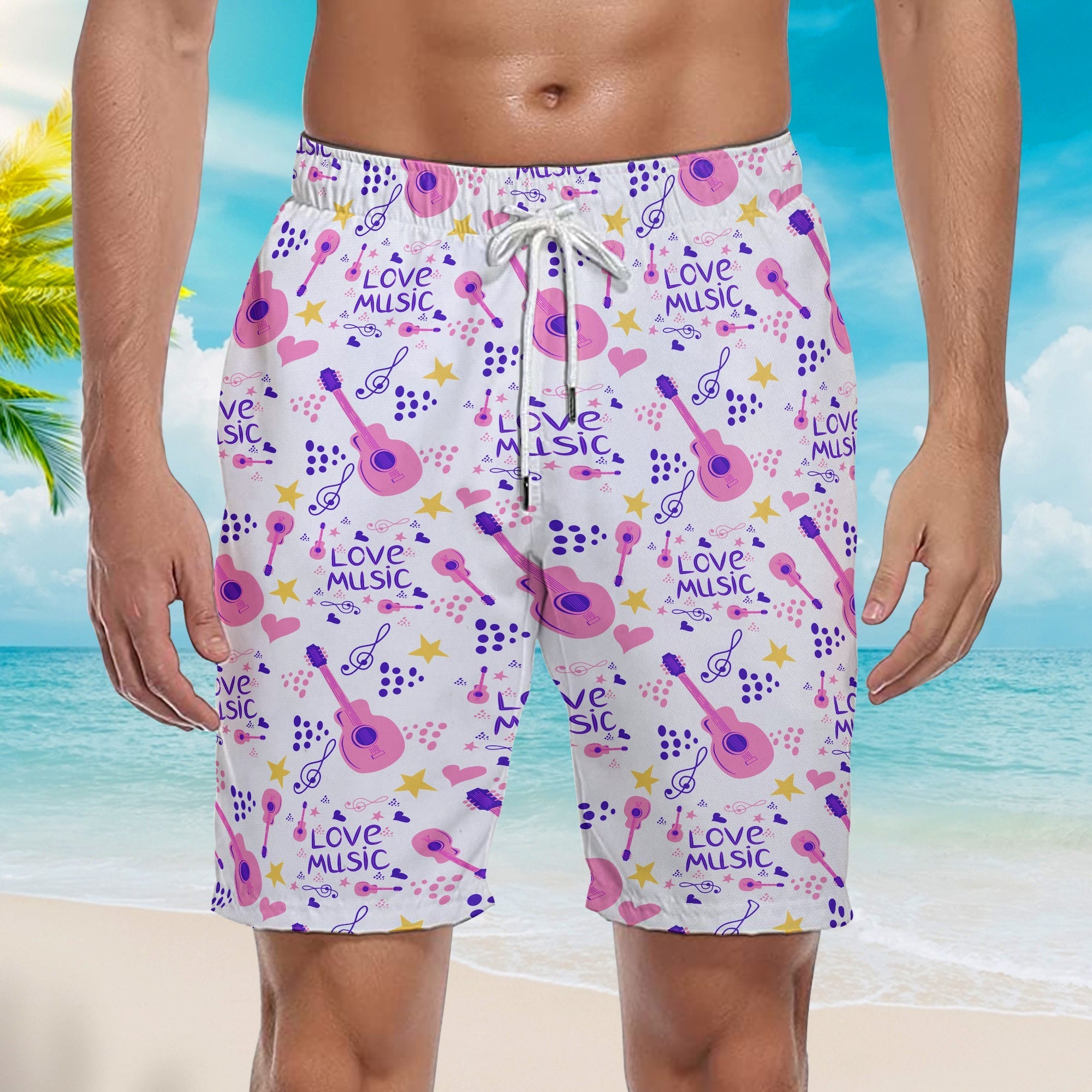 Love Music Country Guitar Beach Shorts For Men