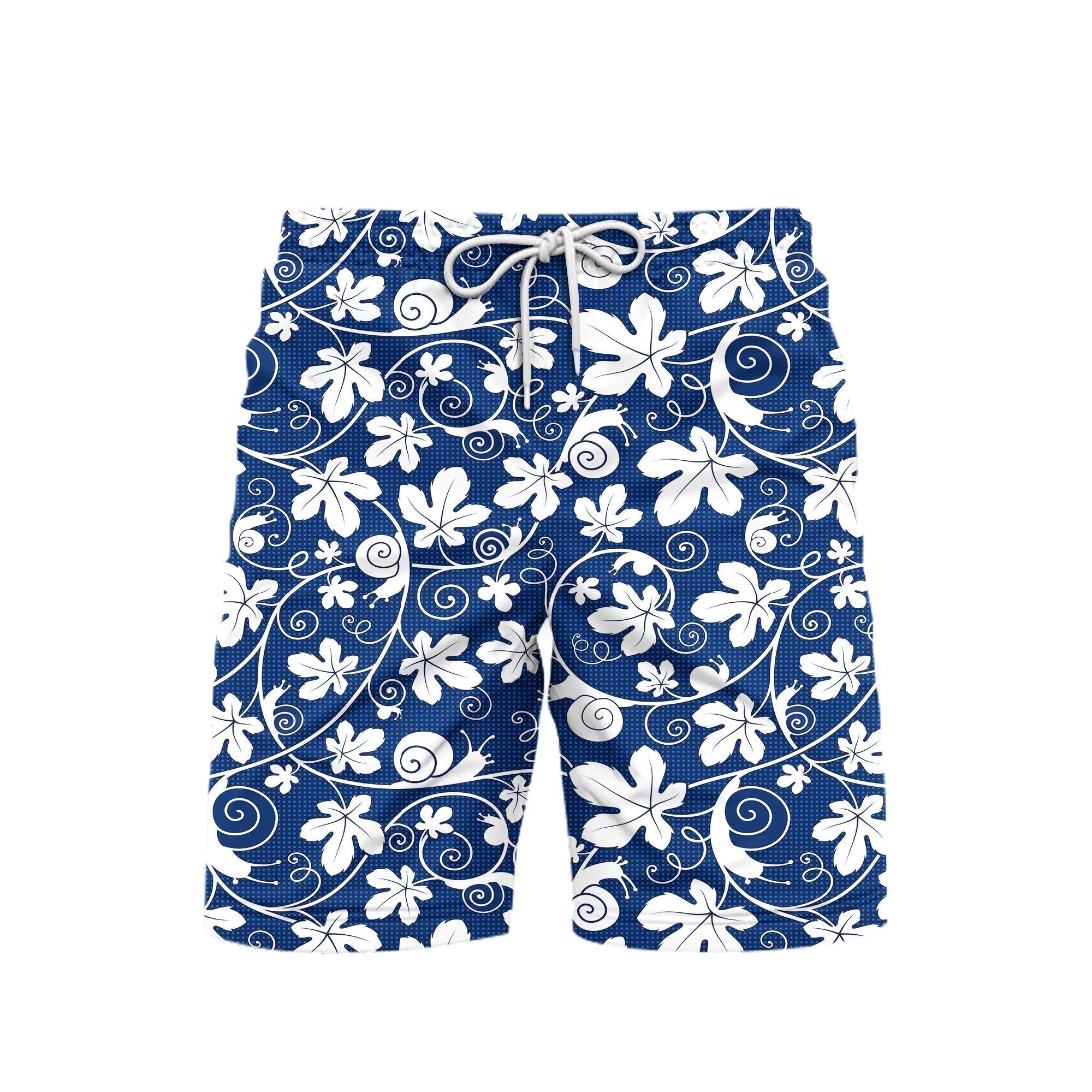 Snails On The Vine White Blue Floral Beach Shorts For Men