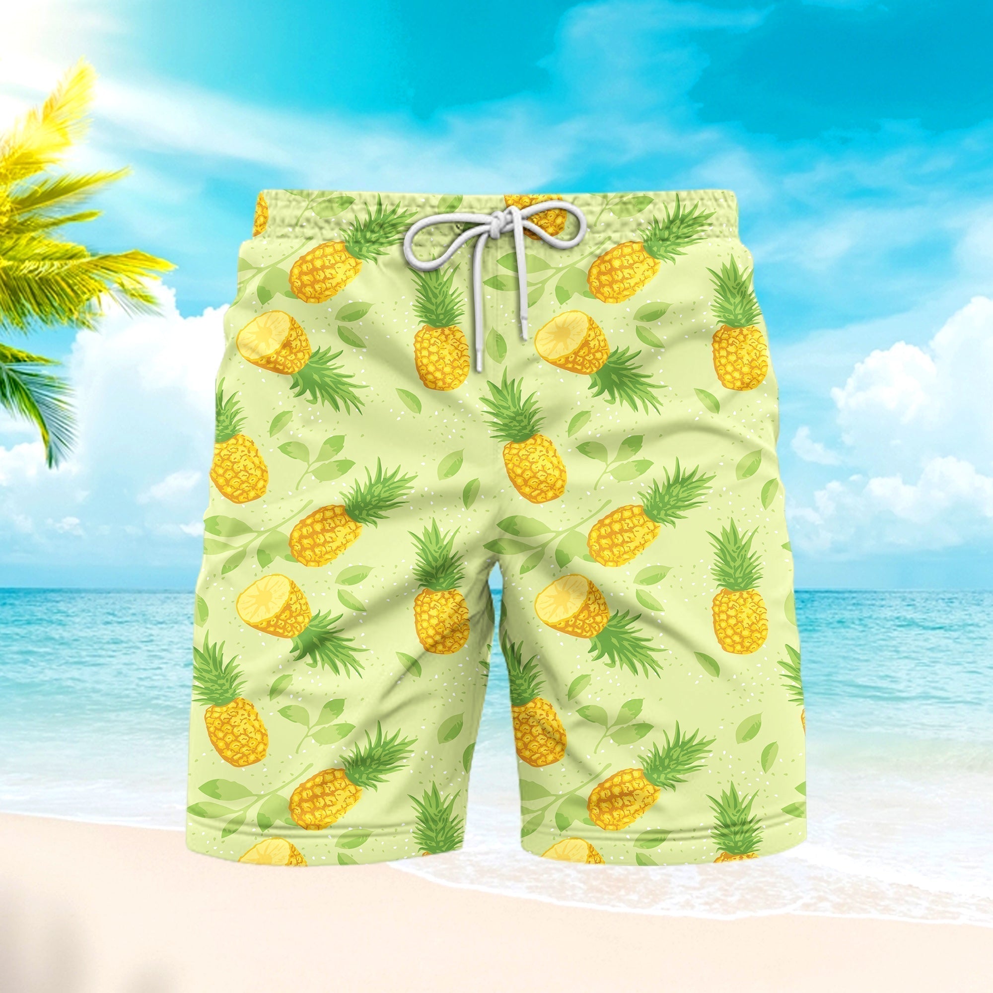 Summer Pineapples Pattern Beach Shorts For Men