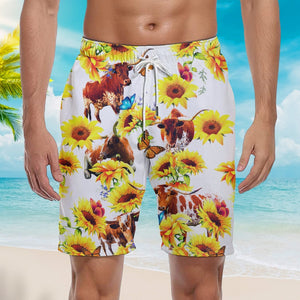 Texas Longhorn Sun Flower Beach Shorts For Men