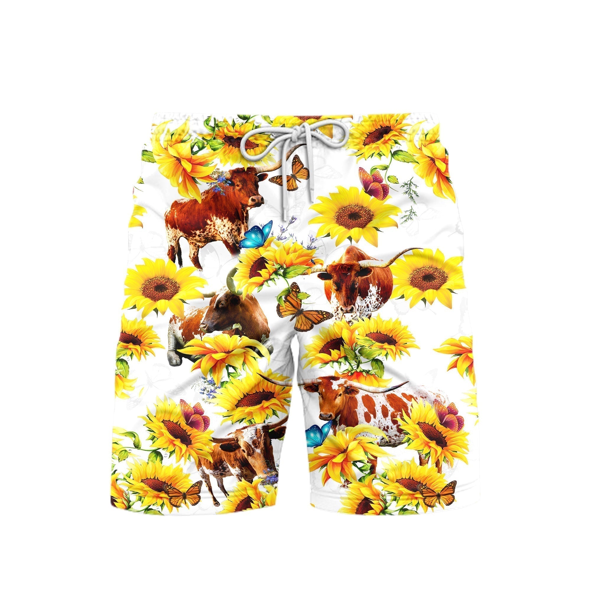 Texas Longhorn Sun Flower Beach Shorts For Men