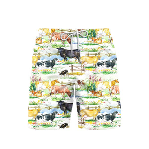 Vintage Dairy Cows On Glade Beach Shorts For Men
